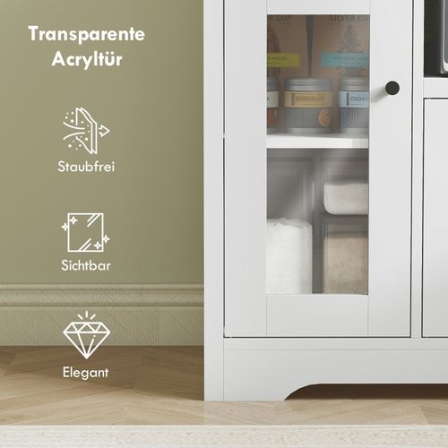 Buffet De Cuisine Avec Grille Pour Micro-ondes, Avec Portes, Tiroirs Et Étagères Réglables, Blanc