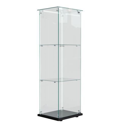 Vitrine En Verre Avec Bande Lumineuse LED, Avec 3 Étagères Et Portes, 123x40x35 Cm, Noir