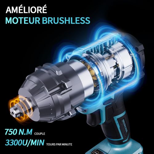 Clé à Chocs Électrique Avec Batterie 4 Ah 21 V, Clé à Chocs Électrique 1/2" Avec 4 Douilles à Chocs