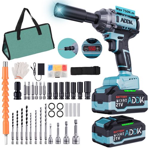 Clé à Chocs Électrique Avec Batterie 4 Ah 21 V, Clé à Chocs Électrique 1/2" Avec 4 Douilles à Chocs