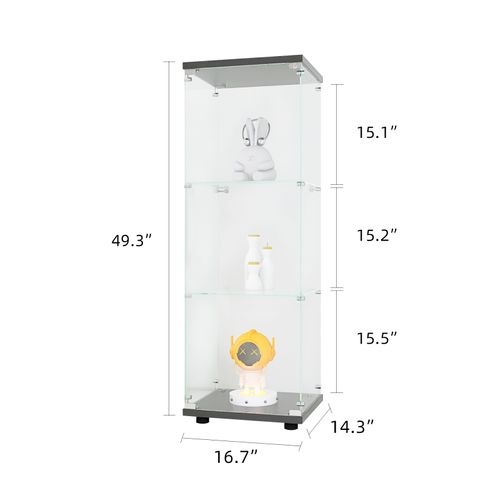 Vitrine En Verre, Porte Simple à Trois Niveaux, Sans LED, Verre Trempé, Noir