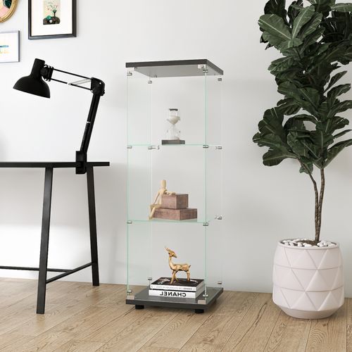 Vitrine En Verre, Porte Simple à Trois Niveaux, Sans LED, Verre Trempé, Noir