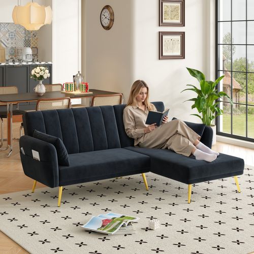 Canapé Convertible D'angle L Moderne - Bleu Foncé