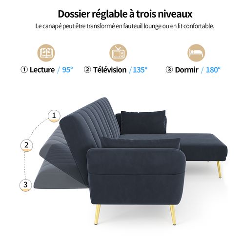 Canapé Convertible D'angle L Moderne - Bleu Foncé