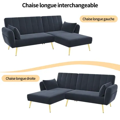 Canapé Convertible D'angle L Moderne - Bleu Foncé