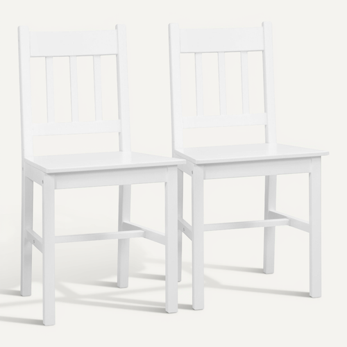 Lot De 2 Chaises De Salle à Manger En Bois Massif - 41x46.5x85.5 Cm - Blanc Classique