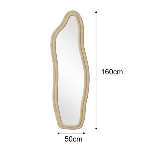Miroir Sur Pied Rembourré Au Design Ondulé - 160 X 50 Cm - Cadre En Velours - Doré