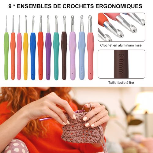 Kit De Crochet Pour Débutants, Avec Accessoires De Tricot Ergonomiques Et Sac De Rangement