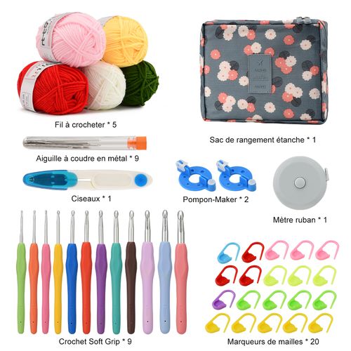 Kit De Crochet Pour Débutants, Avec Accessoires De Tricot Ergonomiques Et Sac De Rangement