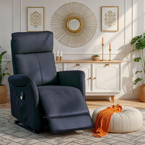 Fauteuil releveur électrique 2 moteurs HAMILTON cuir et PU noir vue d'ambiance 1