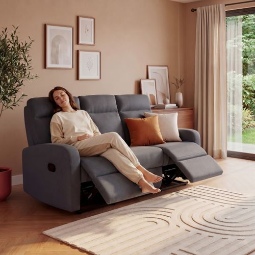 Canapé Relax 3 Places OSCAR Tissu Gris Clair