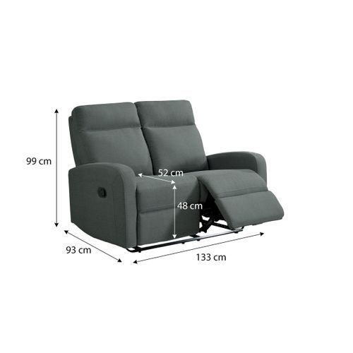Canapé relax 2 places OSCAR tissu Gris anthracite