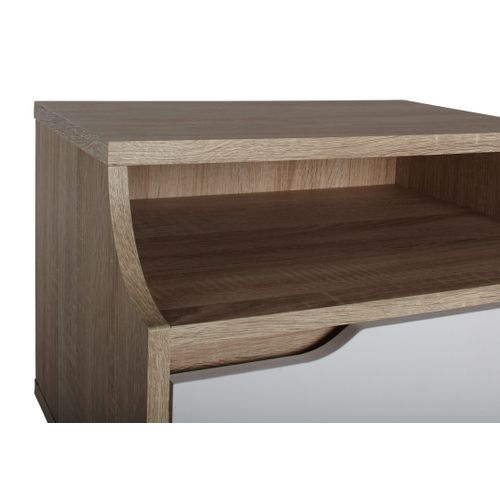 Chevet 1 tiroir 1 niche Nordic imitation chêne et blanc vue détaillée