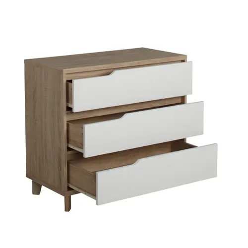 Commode 3 tiroirs Nordic imitation chêne et blanc