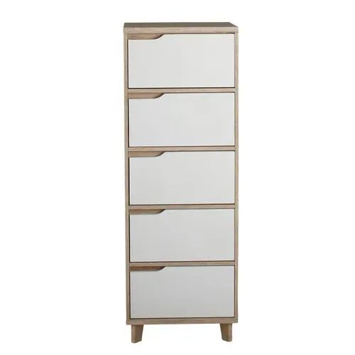 Chiffonnier 5 tiroirs Nordic imitation chêne et blanc vue de face