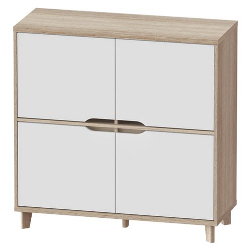 Rangement 4 portes Nordic imitation chêne et blanc vue de profil