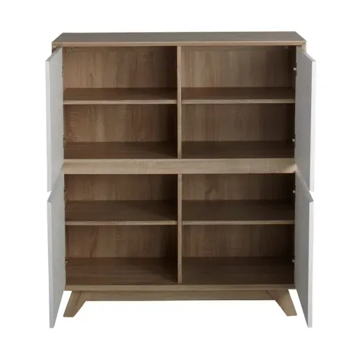 Rangement 4 portes Nordic imitation chêne et blanc