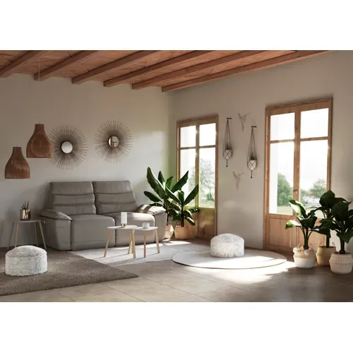 Canapé 3 places 2 relax électrique EVOGG cuir et croûte taupe gris