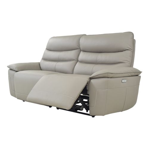 Canapé 3 places 2 relax électrique  EVOGG cuir et croûte taupe gris vue de profil