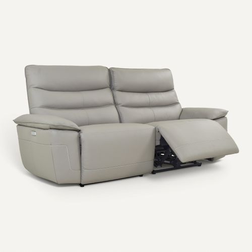 Canapé 3 places 2 relax électrique  EVOGG cuir et croûte taupe gris vue 3/4