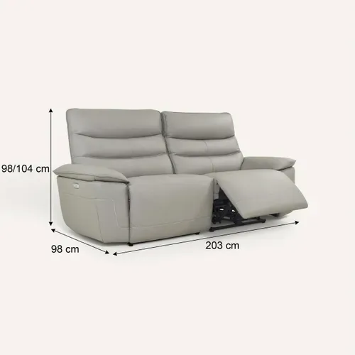 Canapé 3 places 2 relax électrique EVOGG cuir et croûte taupe gris