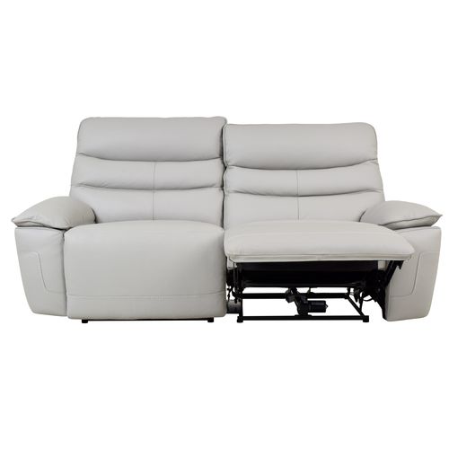 Canapé 3 places 2 relax électriques EVOGG cuir et croûte cuir gris clair vue de face