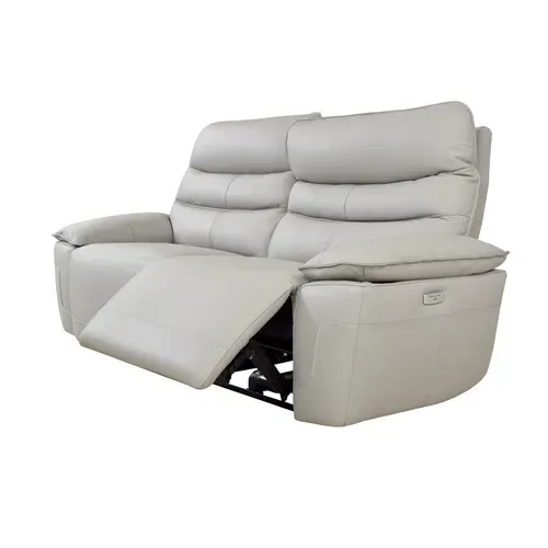 Canapé 3 places 2 relax électriques EVOGG cuir et croûte cuir gris clair vue de profil