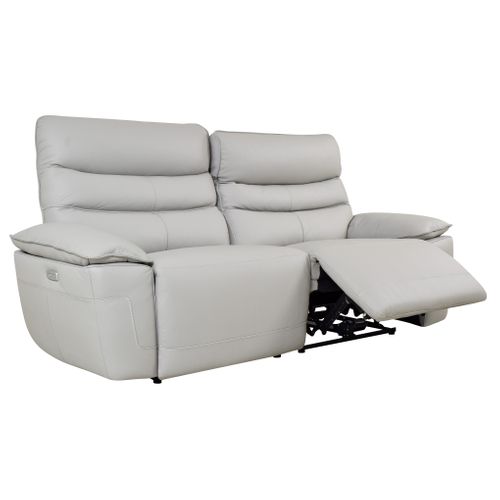 Canapé 3 places 2 relax électriques EVOGG cuir et croûte cuir gris clair vue 3/4