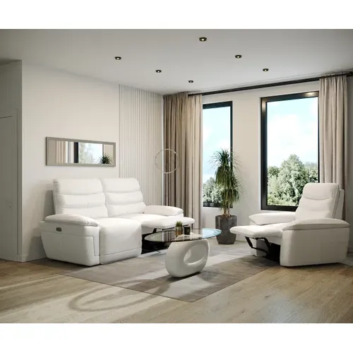 Canapé 3 places 2 relax électriques EVOGG cuir et croûte de cuir blanc