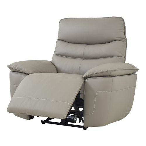 Fauteuil relax électrique EVOGG cuir et croûte taupe et gris vue de profil