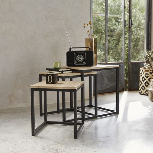 3 tables basses gigognes NEVA Imitation chêne / noir vue d'ambiance 1