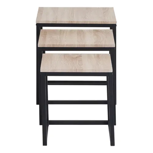 3 tables basses gigognes NEVA Imitation chêne / noir vue de face