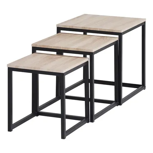 3 tables basses gigognes NEVA Imitation chêne / noir vue de profil