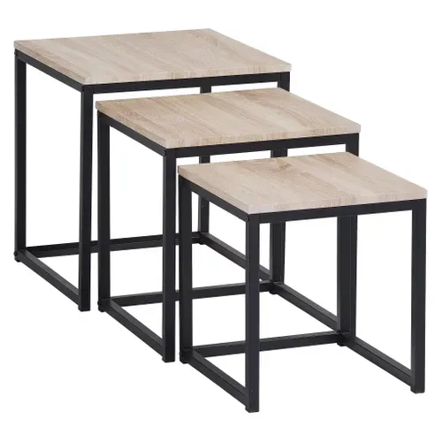 3 tables basses gigognes NEVA Imitation chêne / noir vue 3/4