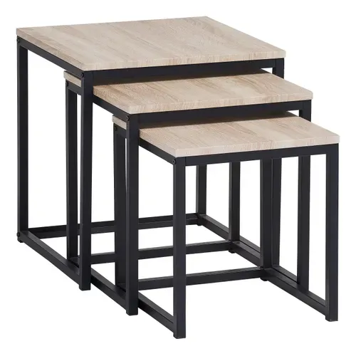 3 tables basses gigognes NEVA Imitation chêne / noir