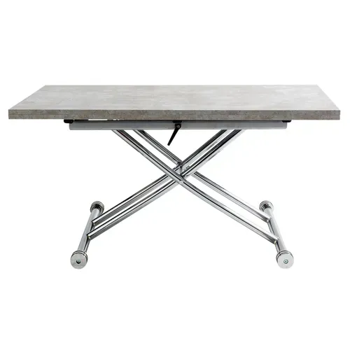 Table relevable 2 en 1 LILIAN Imitation béton et chrome vue de profil