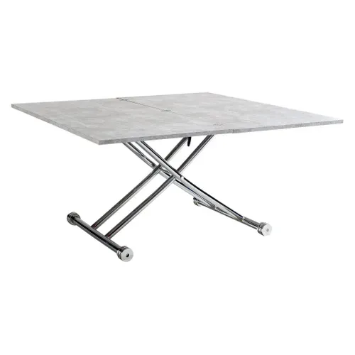 Table relevable 2 en 1 LILIAN Imitation béton et chrome vue 3/4