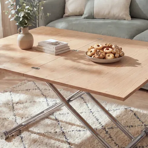Table relevable 2 en 1 LILIAN Imitation chêne et chrome