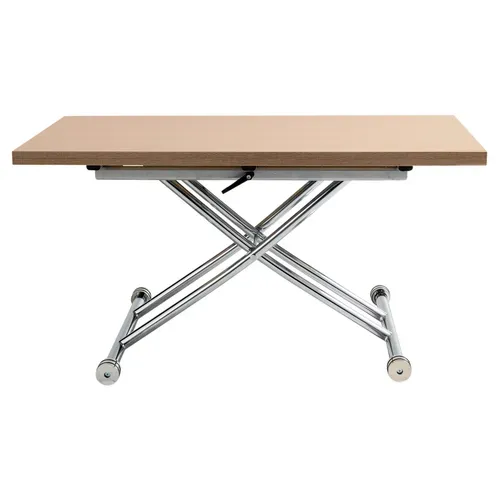 Table relevable 2 en 1 LILIAN Imitation chêne et chrome vue de profil