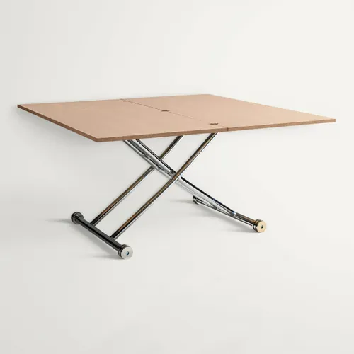 Table relevable 2 en 1 LILIAN Imitation chêne et chrome vue 3/4