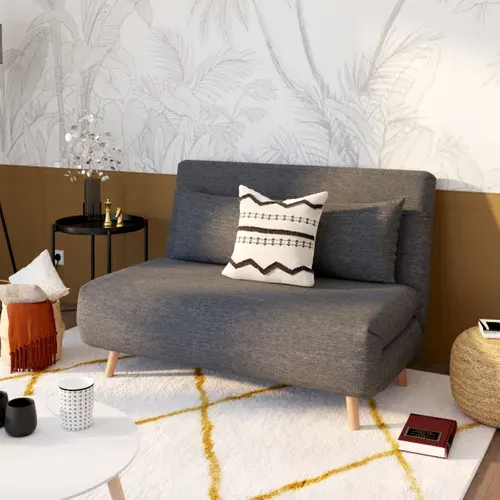 Canapé 2 places convertible IGLOO tissu gris vue d'ambiance 1