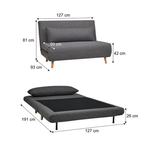 Canapé 2 places convertible IGLOO tissu gris