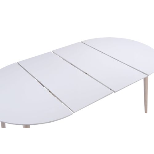Table ronde + 2 extensions L.100 à 180 cm MALENA scandinave Bois et blanc