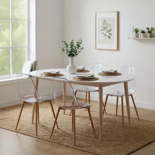 Table ronde + 2 extensions L.100 à 180 cm MALENA scandinave Bois et blanc vue d'ambiance 1