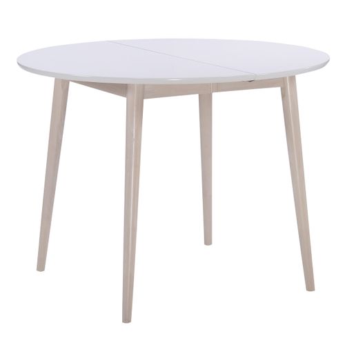 Table ronde + 2 extensions L.100 à 180 cm MALENA scandinave Bois et blanc