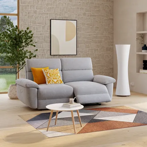 Canapé 3 places 2 relax électriques ORION tissu gris clair vue d'ambiance 1