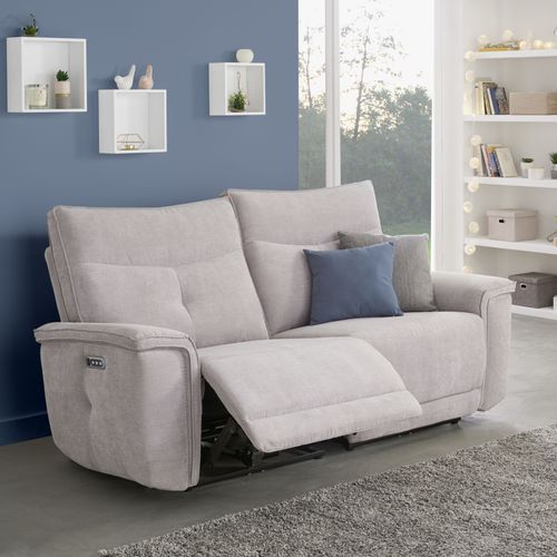 Canapé relax 3 places 3 moteurs ADAM tissu gris beige