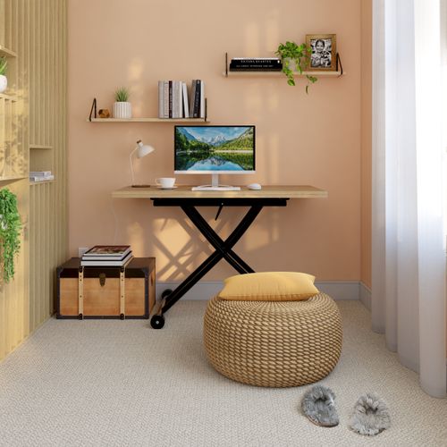 Table 2 en 1 relevable LILIAN imitation Chêne et noir