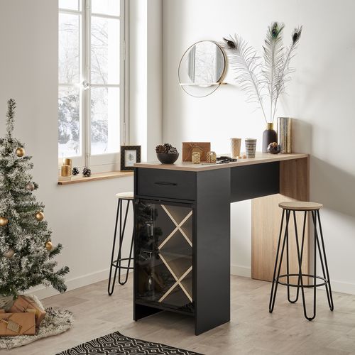 Tabouret de bar H.74 cm ESSIA 2 Bois clair /noir
