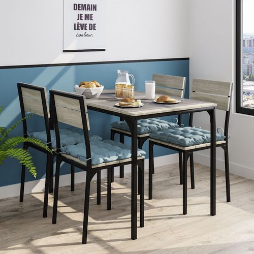 Ensemble table + 4 chaises EDISON Noir et Imitation chêne